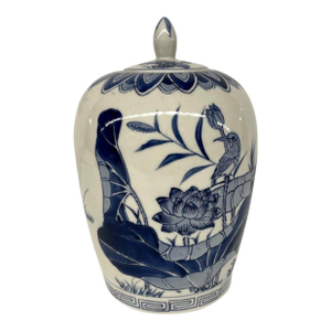 Blue and White Chinese Lidded Temple Jar