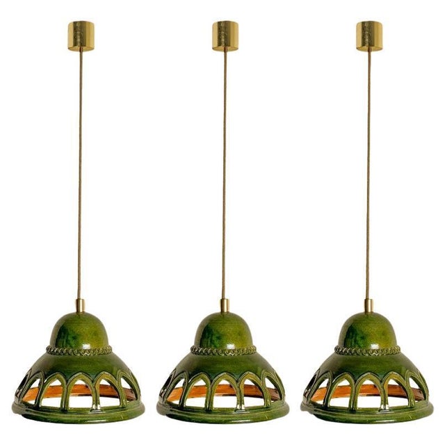 Round Green Glazed Ceramic Pendant Light, Germany, 1970s For Sale - Image 18 of 18