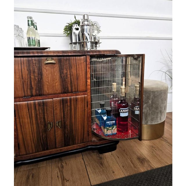 Brown Mid-Century Art Deco Italian Burl Walnut and Mirror Mosaic Dry Bar Cabinet, 1960s For Sale - Image 8 of 13