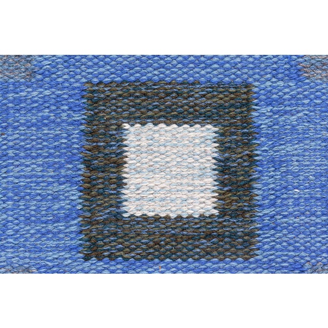 Textile Doris Leslie Blau Swedish Geometric Blue Flat Woven Rug For Sale - Image 7 of 9