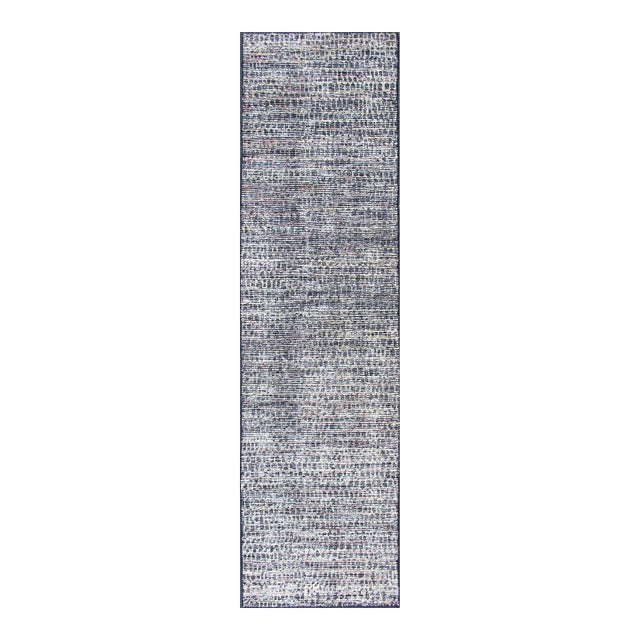 Modern Runner Rug With Textured Pattern in Gray, Blue, and Multicolor Accents 2'7 X 10'0 For Sale