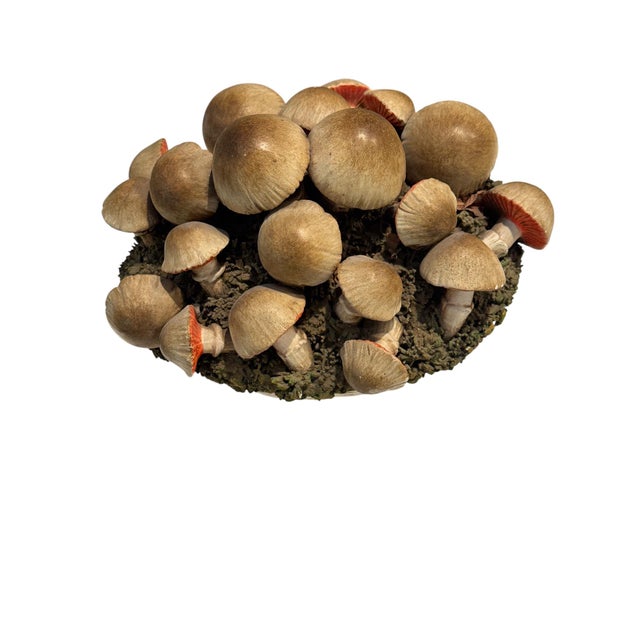 Ceramic Vintage Italian Tromp l'Oeil Hand-Painted Woven Ceramic Basket of Mushrooms For Sale - Image 7 of 17