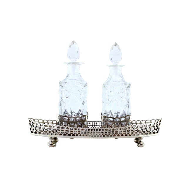 Metal Perfume Bottles in Cut Glass with Silver Frame and Ship Grid, Set of 3 For Sale - Image 7 of 7
