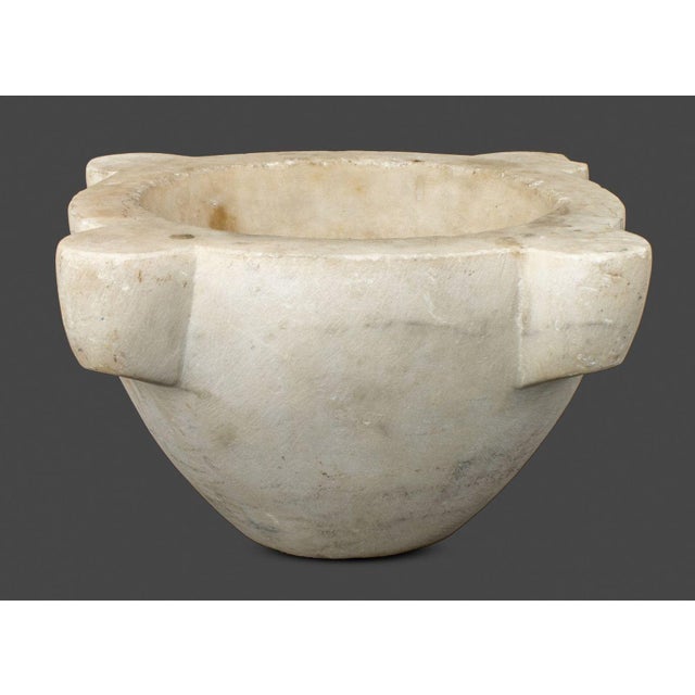 French White Marble Mortar, 18th century. 7" H x 14.25" Diameter. Provenance: From a Manhattan Townhouse.