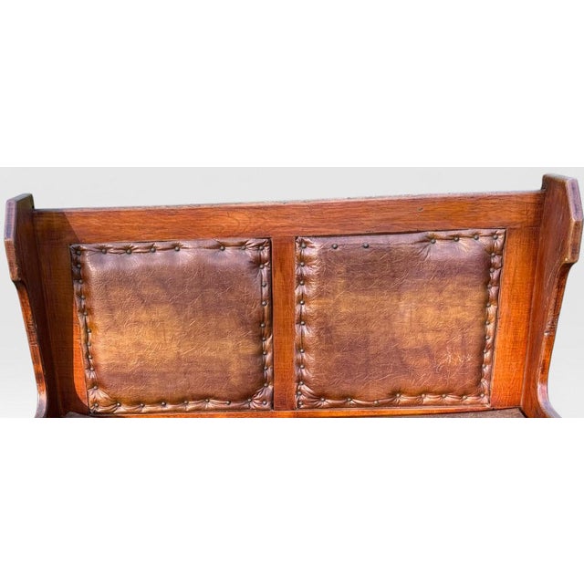 Brown Pair of Antique Architectural Church Pew Benches, Turn of the Century Country Pine Two-Seater Settles For Sale - Image 8 of 16