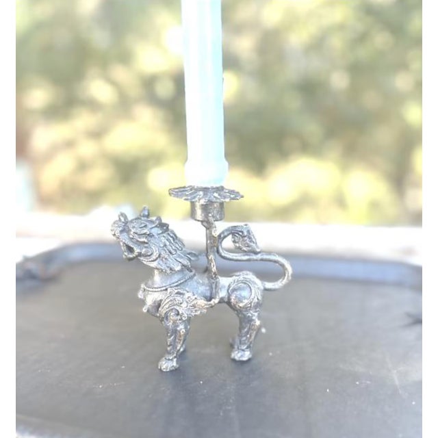 Bronze Vintage Bronze Chinese Foodog Candlestick Holder For Sale - Image 8 of 9