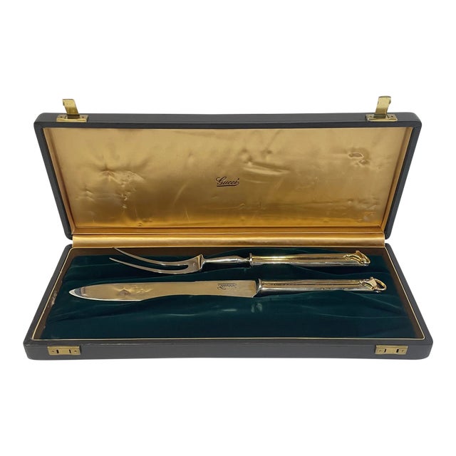 Vintage Gucci Brass and Chrome Serving Pieces | Chairish