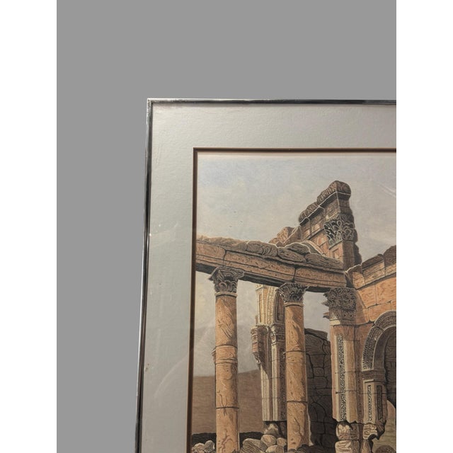 Vintage Landscape Watercolor Painting Drawing of the Monumental Arch in Palmyra Syria, artist signed in the lower right...