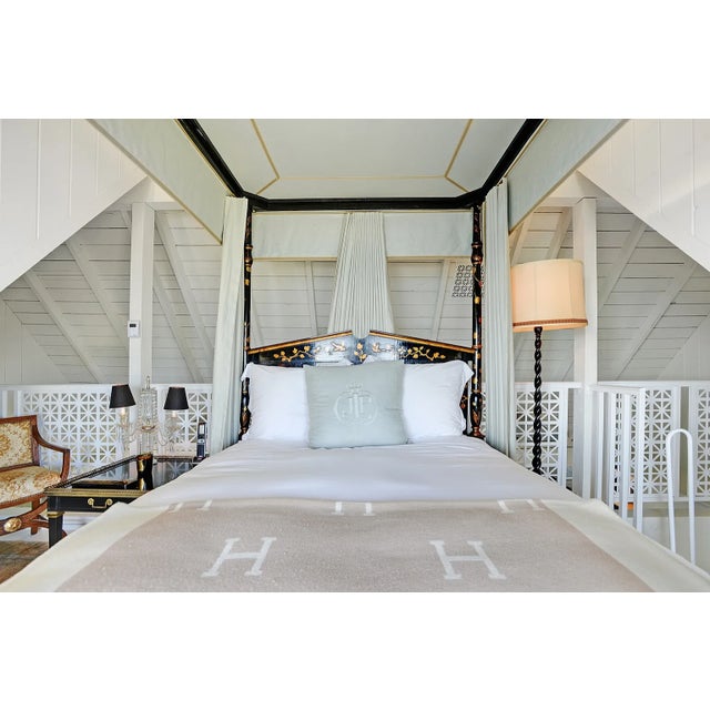 Chinoiserie George III Style Black & Gold Chinoiserie Four Poster Canopy Bed W Drapery For Sale - Image 3 of 5