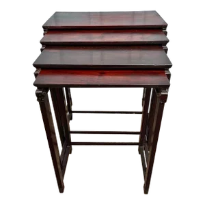 Early 20th Century Set of 4 Antique Chinoiserie Rosewood Nesting Tables Side Tables