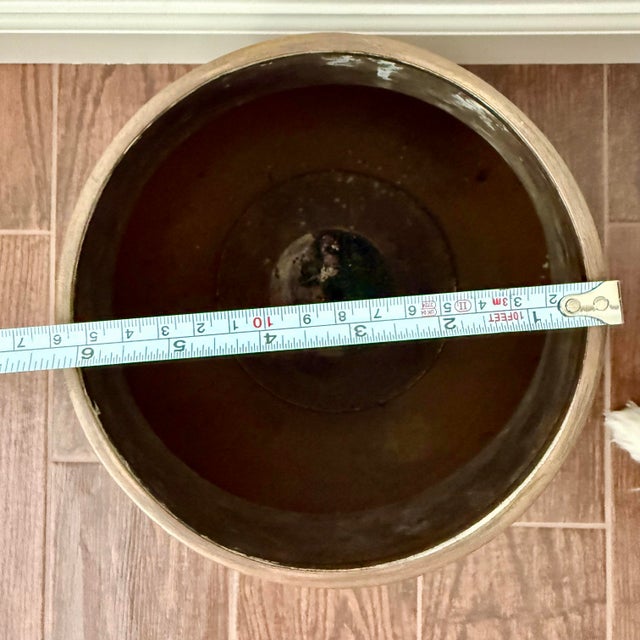 Brass Vintage Modern Brass Planter Catchpot Jardiniere Patina Studded Hammered 13”x12” For Sale - Image 8 of 12