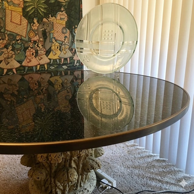 1980’s Steve Chase Crackled Glass Dining Table Top (Coral Base Included). For Sale - Image 13 of 18