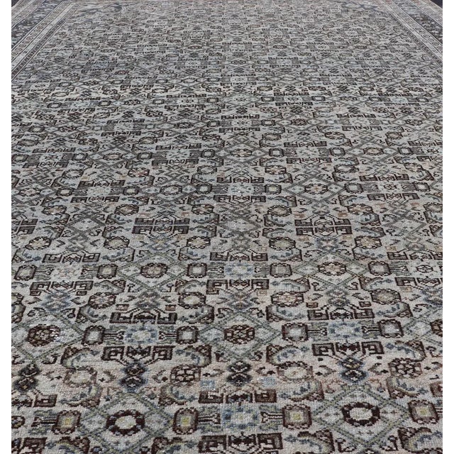 Antique Persian Hamadan Gallery Rug With Allover Pattern in Cool Tone 8'0 X 16'10 For Sale - Image 12 of 17