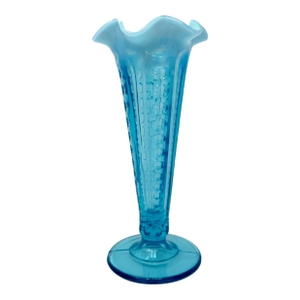 Antique Eapg National Glass #617 Concave Columns Blue Opalescent Bud Vase