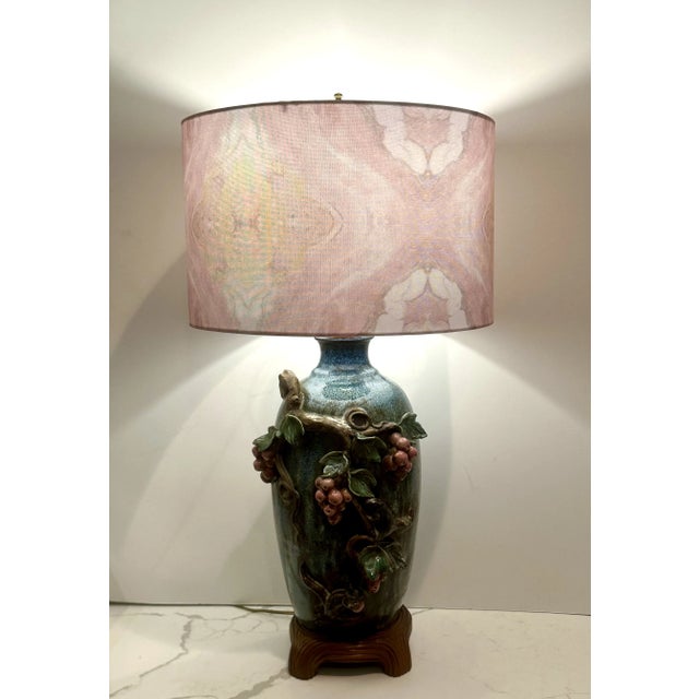 Vintage Art Pottery Stoneware Lamp With Applied Currents and Squirrels For Sale - Image 11 of 11