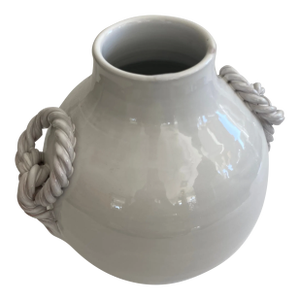 White Glazed Ceramic Vase With Braided Handles
