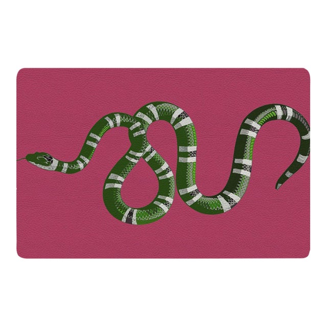 Serpent Raspberry Vegan Leather Rectangle Placemat, Set of 4 For Sale