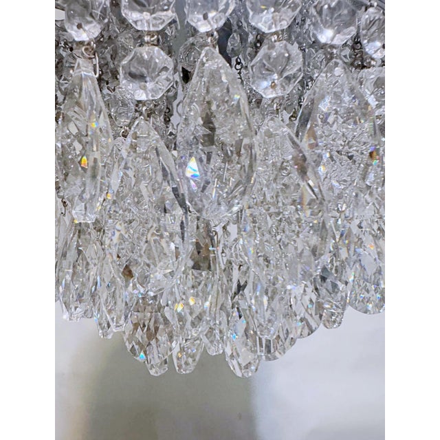 Mid-Century Modern Vintage Mid-Century Modern Reeded Chrome Tiered Crystal Chandelier For Sale - Image 3 of 10