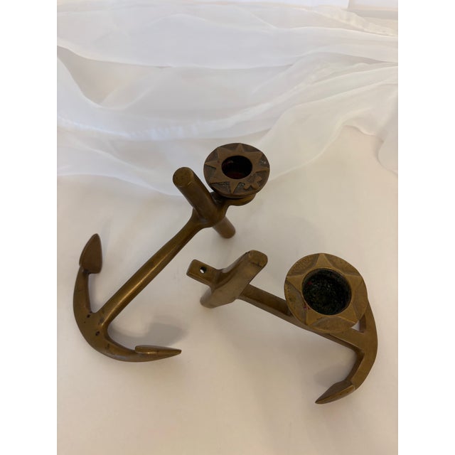 1970s Vintage Brass Anchor Candle Holders-a Pair For Sale - Image 5 of 7