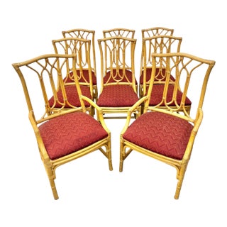 Vintage Faux Bamboo Rattan Dining Chairs - Set of 8 For Sale