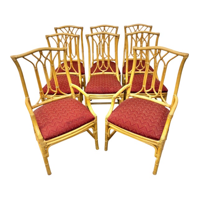 Vintage Faux Bamboo Rattan Dining Chairs - Set of 8 For Sale