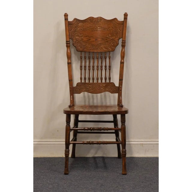 French Country High End Vintage Solid Oak Pressed Back Rustic Country Style Dining Side Chair For Sale - Image 3 of 9