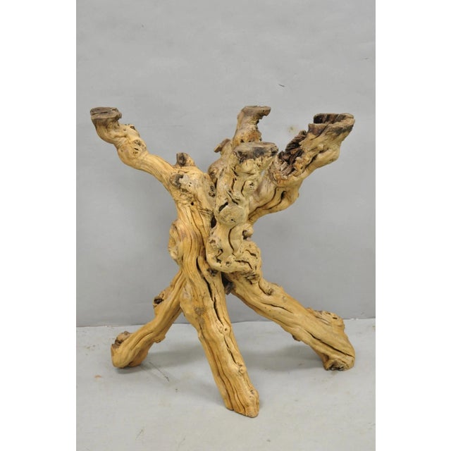 Vintage Mid Century Modern Natural Burl Driftwood Demilune Glass Console Table For Sale - Image 4 of 18