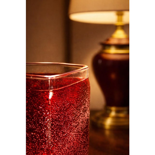 Mid 20th Century Vintage Ruby Controlled Bubble Studio Art Glass Vase, Sculptural Bud Vase, 7” For Sale - Image 5 of 7
