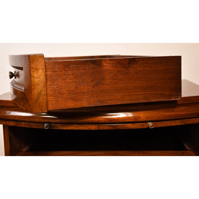 1930 Pair of English Regency Burl Walnut Nightstands / Bedside Tables / Commodes For Sale - Image 9 of 18