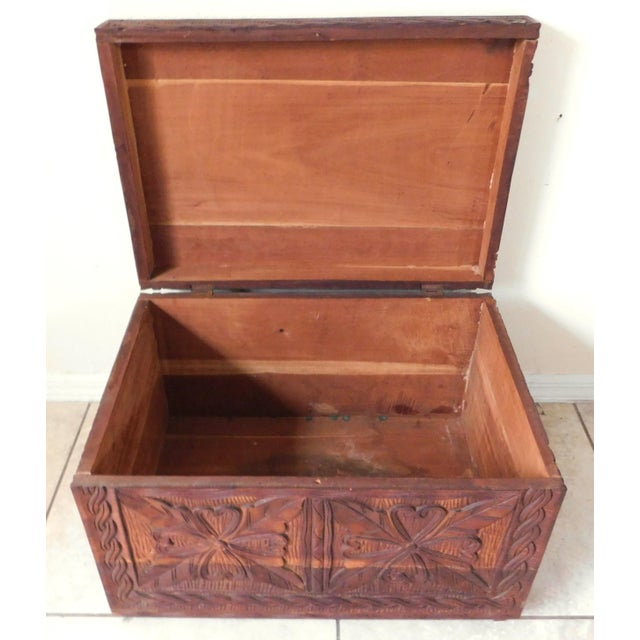 Brown Vintage Mid Century Carved Wood Storage Truck Chest For Sale - Image 8 of 15