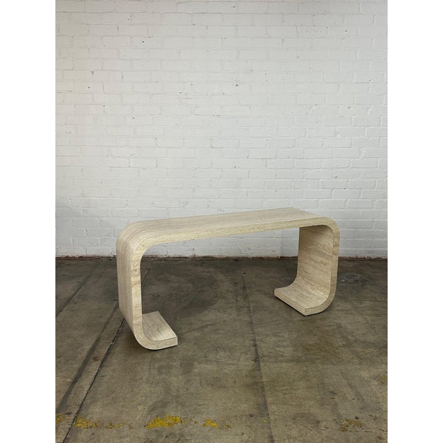 1990s Faux Travertine Scroll Console Table For Sale - Image 4 of 12