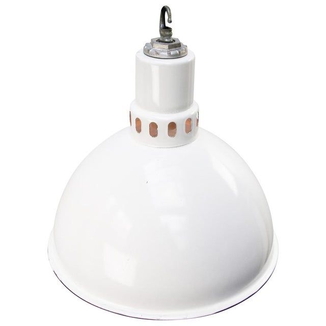 American industrial factory pendant light by benjamin usa white enamel, white interior. metal top e27 / e26 this piece has...