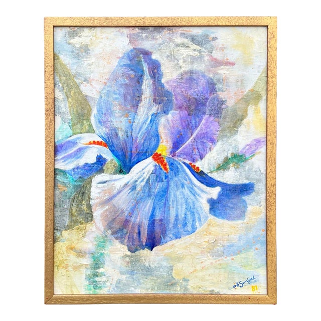 Iris Painting Signed Jb Sanford '81, 17 X 21 For Sale