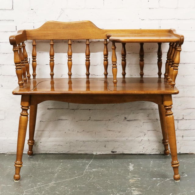 Vintage Ethan Allen Maple Nutmeg Heirloom Telephone Gossip Bench Desk