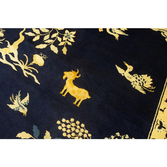 1880s Blue Navy Open Field Chinoiserie Pattern Antique Chinese Peking Rug For Sale - Image 10 of 12