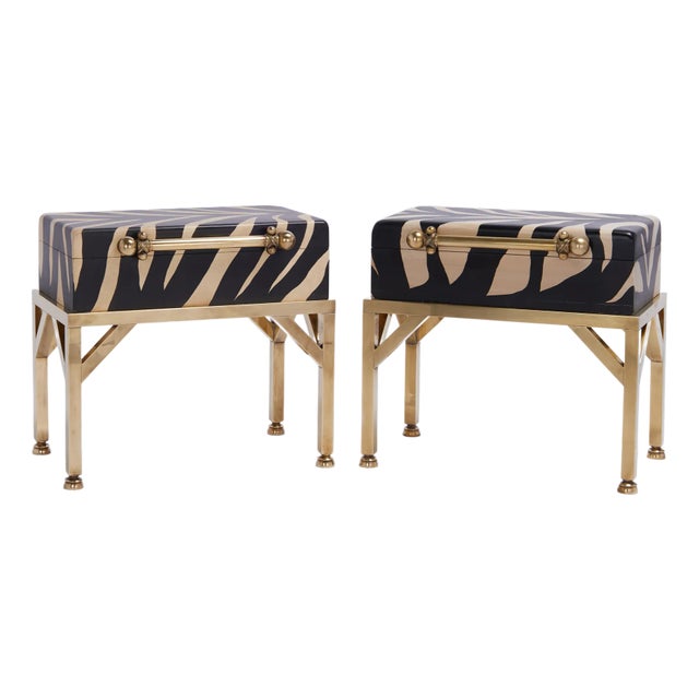 Pair of Vintage British Colonial Style Faux Zebra Boxes on Stands For Sale