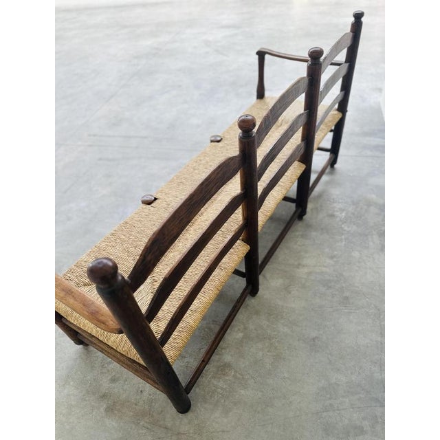Antique French Provincial Radassier Bench in Oak with Rush Seat, France For Sale - Image 12 of 16
