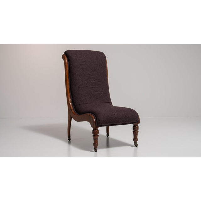 19th Century France Deep Aubergine Plum Upholstered Slipper Side Chair For Sale - Image 10 of 11