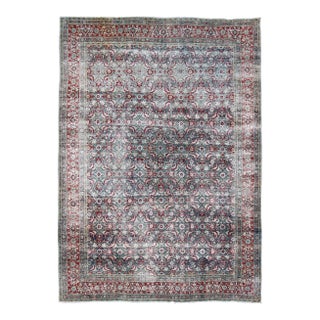 Antique Persian Yazd Rug Featuring Allover Floral Pattern in Soft Blue 9'3 X 13'2 For Sale