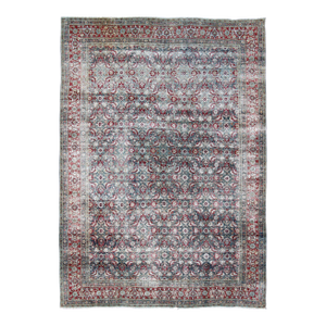 Antique Persian Yazd Rug Featuring Allover Floral Pattern in Soft Blue 9'3 X 13'2