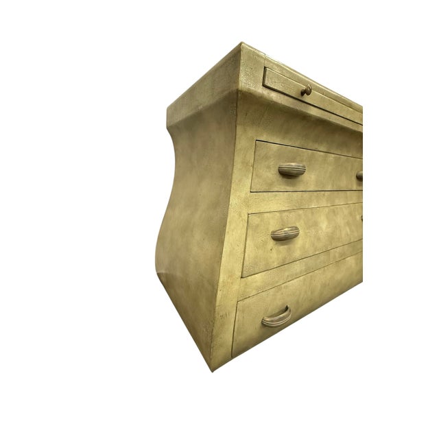 French 1990s Pair of Maitland-Smith Leather-Wrapped Bombé Chests of Drawers For Sale - Image 3 of 14