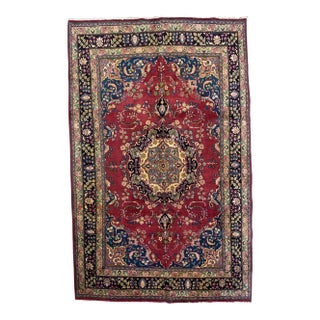 1950s, Handmade Vintage Persian Mashad Rug 6.5' X 9.9' For Sale