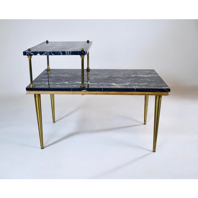 Italian Portoro Marble Brass Two Step Side Table For Sale - Image 9 of 13