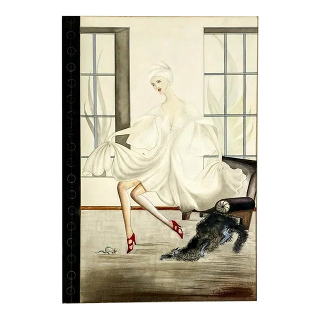 1930s Socialite Cat and Mouse Painting by Hodikin For Sale