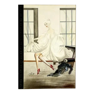 1930s Socialite Cat and Mouse Painting by Hodikin