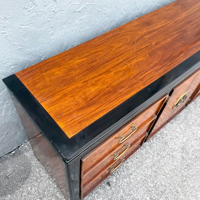 Vintage Chinoiserie Burlwood and Black Dresser by Wayside For Sale - Image 4 of 8