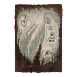 Vintage Swedish Rya Rug, Cream, Sage and Brown Abstract Pattern - Rug & Kilim For Sale