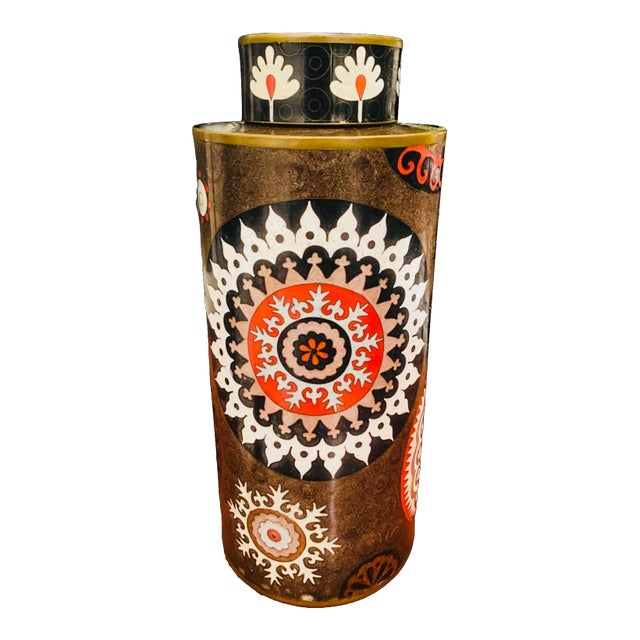 Fabienne Jouvin Paris Enamel Copper Cloisonné Large Tea Canister For Sale