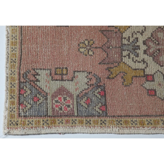 Vintage Turkish Wool Door Mat – Medallion & Mustard Floral Border - 1' 10'' X 3' 5'' For Sale - Image 4 of 10