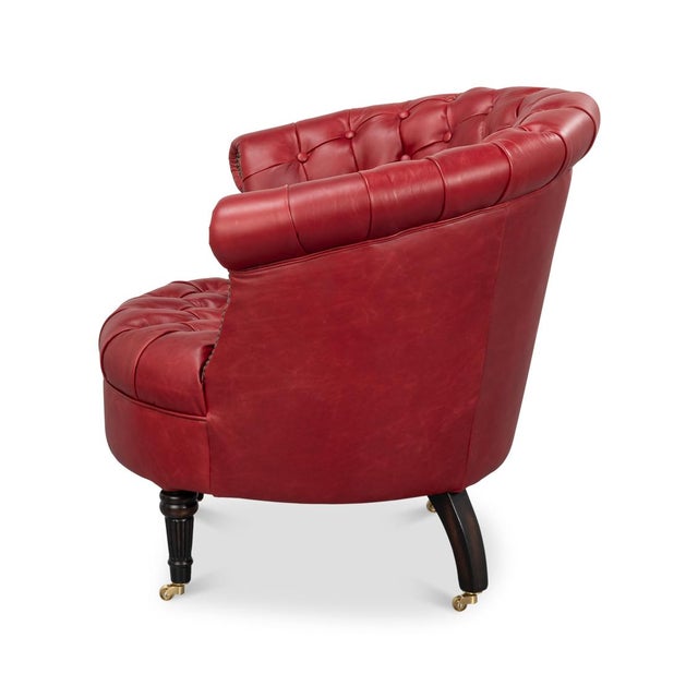 2020s Red Leather Barrel Back Chair For Sale - Image 5 of 11